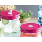 Acopa Rustic Charm 16 oz. Drinking Jar with Pink Metal Lid with Straw Hole - 12/Case