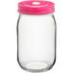 Acopa Rustic Charm 16 oz. Drinking Jar with Pink Metal Lid with Straw Hole - 12/Case