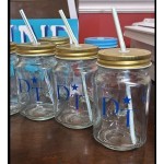 Acopa Rustic Charm 16 oz. Drinking Jar with Pink Metal Lid with Straw Hole - 12/Case