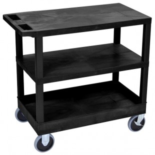 Luxor EC221HD-B Black 1 Tub and 2 Flat Shelf Utility Cart - 32