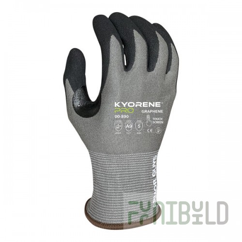 Armor Guys Kyorene Pro 00-890-L Gray 18 Gauge A9 Graphene Gloves with Black HCT Microfoam Nitrile Palm Coating and White Cuff - Large