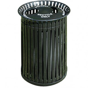 Wausau Tile MF3216 2-Stream 26 Gallon Flat Steel Round Outdoor Recycling Bin with Aluminum 2-Hole Lid and Side Door