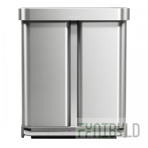 simplehuman CW2116 15.3 Gallon / 58 Liter Brushed Stainless Steel Dual Compartment Rectangular Front Step-On Trash and Recycling Can with Liner Pocket