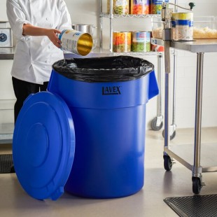 Lavex 55 Gallon Blue Round Commercial Trash Can and Lid Lavex 55 Gallon Blue Round Commercial Trash Can and Lid