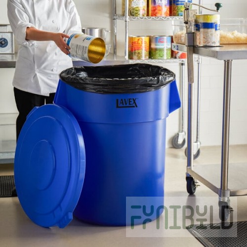 Lavex 55 Gallon Blue Round Commercial Trash Can and Lid