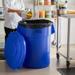 Lavex 55 Gallon Blue Round Commercial Trash Can and Lid