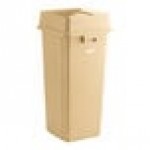 Lavex 23 Gallon Beige Square Trash Can with Drop Shot Lid