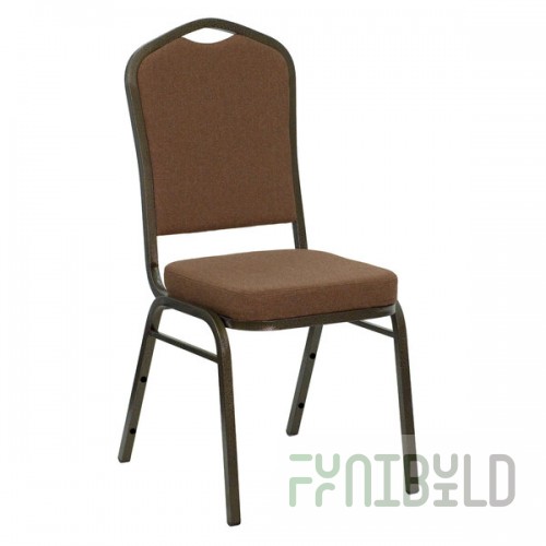 Flash Furniture NG-C01-COFFEE-GV-GG Hercules Coffee Fabric Crown Back Stackable Banquet Chair with Gold Vein Frame