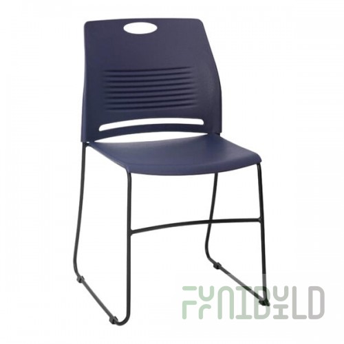 Flash Furniture Hercules Navy Mid-Back Stacking Chair with Black Sled Base and Integrated Carrying Handle