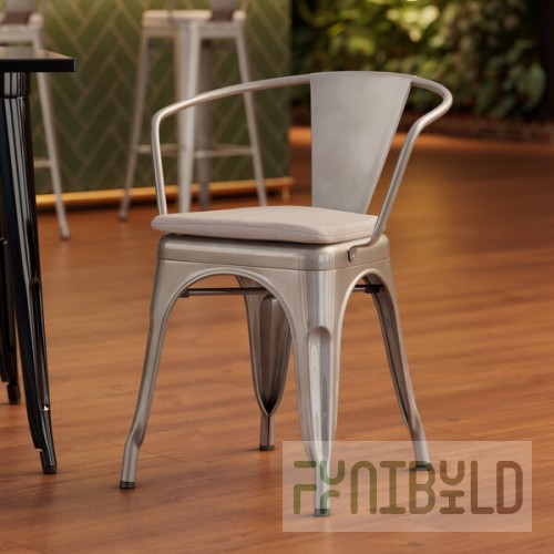 Lancaster Table & Seating Alloy Silver Indoor Arm Chair with Gray Fabric Magnetic Cushion