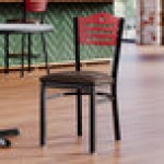 Lancaster Table & Seating Black Finish Side Chair with Dark Brown Vinyl Seat and Mahogany Wood Back - Assembled