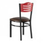 Lancaster Table & Seating Black Finish Side Chair with Dark Brown Vinyl Seat and Mahogany Wood Back - Assembled