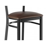 Lancaster Table & Seating Black Finish Side Chair with Dark Brown Vinyl Seat and Mahogany Wood Back - Assembled