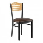Lancaster Table & Seating Black Finish Side Chair with Dark Brown Vinyl Seat and Mahogany Wood Back - Assembled