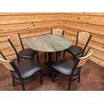 Lancaster Table & Seating Black Finish Side Chair with Dark Brown Vinyl Seat and Mahogany Wood Back - Assembled