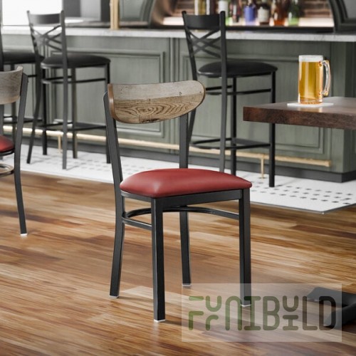 Lancaster Table & Seating Boomerang Black Finish Chair with Burgundy Vinyl Seat and Driftwood Back