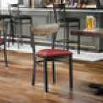 Lancaster Table & Seating Boomerang Black Finish Chair with Burgundy Vinyl Seat and Driftwood Back