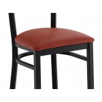 Lancaster Table & Seating Boomerang Black Finish Chair with Burgundy Vinyl Seat and Driftwood Back