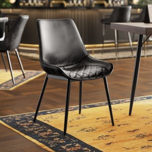 Lancaster Table & Seating Mid-Century Black Chair with Black Tufted Vinyl Seat - Detached Lancaster Table & Seating Mid-Century Black Chair with Black Tufted Vinyl Seat - Detached