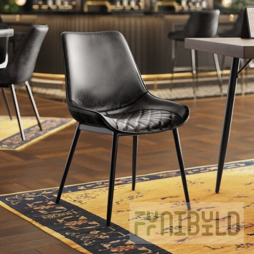 Lancaster Table & Seating Mid-Century Black Chair with Black Tufted Vinyl Seat - Detached