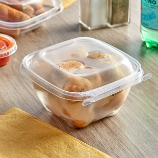 Inline Plastics Safe-T-Chef 24 oz. Tamper-Resistant, Tamper-Evident Square Hinged Container with Dome Lid - 240/Case
