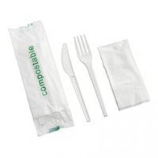 Jungle Bloom White No PFAS Added Compostable CPLA Plastic Cutlery Pack - 250/Case Jungle Bloom White No PFAS Added Compostable CPLA Plastic Cutlery Pack - 250/Case