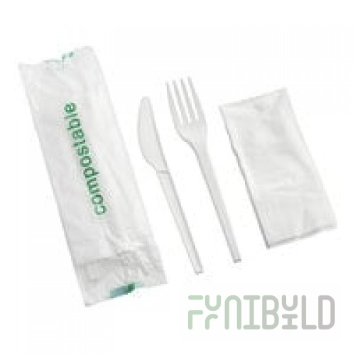 Jungle Bloom White No PFAS Added Compostable CPLA Plastic Cutlery Pack - 250/Case