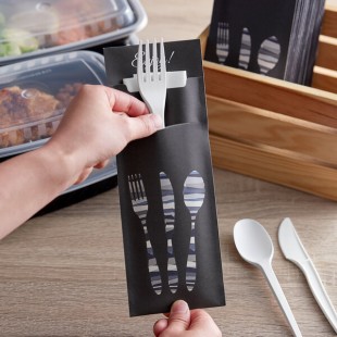 Dinex Black Enjoy Large Paper Cutlery Caddy with Napkin - 325/Case