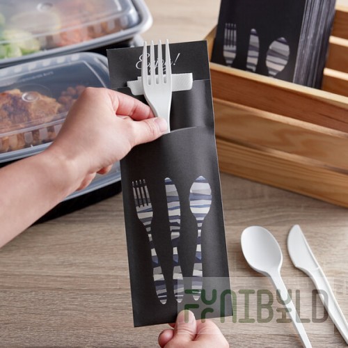 Dinex Black Enjoy Large Paper Cutlery Caddy with Napkin - 325/Case