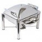 Eastern Tabletop 3964PL Crown 4 Qt. Stainless Steel Square Induction / Traditional Chafer with Pillar'd Stand and Hinged Dome Cover Eastern Tabletop 3964PL Crown 4 Qt. Stainless Steel Square Induction / Traditional Chafer with Pillar'd Stand and Hinged Dome Cover