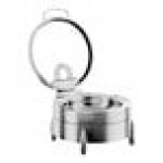Acopa Manchester 6 Qt. Round Stainless Steel Induction / Traditional Dual Purpose Chafer with Glass Top, Soft Close Lid, and Stand with Fuel Holder