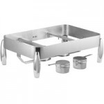 Acopa Manchester 6 Qt. Round Stainless Steel Induction / Traditional Dual Purpose Chafer with Glass Top, Soft Close Lid, and Stand with Fuel Holder