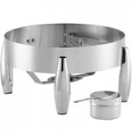 Acopa Manchester 6 Qt. Round Stainless Steel Induction / Traditional Dual Purpose Chafer with Glass Top, Soft Close Lid, and Stand with Fuel Holder