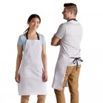 Choice White Poly-Cotton Adjustable Bib Apron with 2 Pockets and Black Webbing Accents - 32 Choice White Poly-Cotton Adjustable Bib Apron with 2 Pockets and Black Webbing Accents - 32