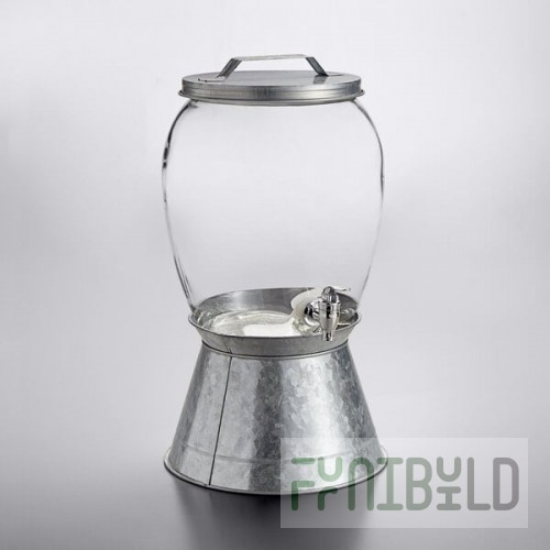 Stylesetter Jaxon 2 Gallon Glass Beverage Dispenser with Galvanized Metal Lid and Base by Jay Companies