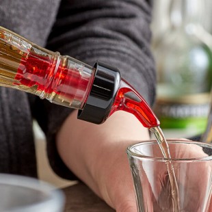 TableCraft 1 oz. Red Spout / Red Tail Measured Liquor Pourer with Collar 2246A - 12/Pack