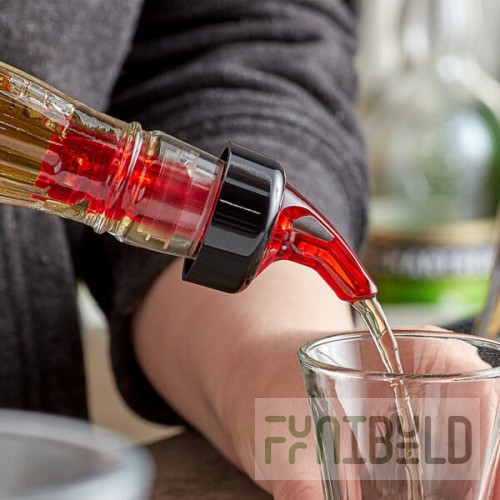 TableCraft 1 oz. Red Spout / Red Tail Measured Liquor Pourer with Collar 2246A - 12/Pack