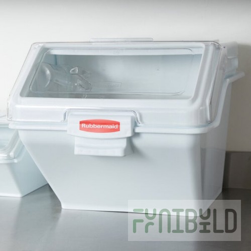Rubbermaid® FG9G5800WHT ProSave 12.6 Gallon / 200 Cup White Shelf Ingredient Storage Bin with Sliding Lid & Scoop