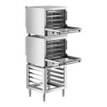 Cooking Performance Group COH-T4-M Double Stacked Electric Thermostatic 4 Tray Half Size Convection Oven with Moisture Injection and Stand - 208-240V Cooking Performance Group COH-T4-M Double Stacked Electric Thermostatic 4 Tray Half Size Convection Oven with Moisture Injection and Stand - 208-240V