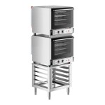 Cooking Performance Group COH-T4-M Double Stacked Electric Thermostatic 4 Tray Half Size Convection Oven with Moisture Injection and Stand - 208-240V Cooking Performance Group COH-T4-M Double Stacked Electric Thermostatic 4 Tray Half Size Convection Oven with Moisture Injection and Stand - 208-240V