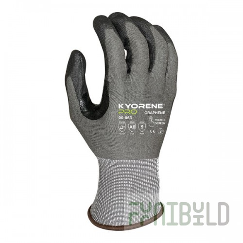 Armor Guys Kyorene Pro 00-863-L Gray 18 Gauge A6 Graphene Gloves with Black Polyurethane Palm Coating and White Cuff - Large