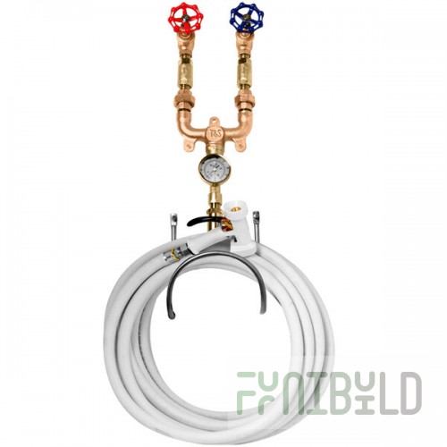 T&S MV-0771-11NW Washdown Station with 50' Creamery Hose, Rear Trigger Water Gun, Thermometer, Mixing Valve, and Check Valves