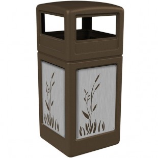 Commercial Zone 732996299 42 Gallon Brown Square Trash Can with Stainless Steel Cattail Panels and Dome Lid Commercial Zone 732996299 42 Gallon Brown Square Trash Can with Stainless Steel Cattail Panels and Dome Lid