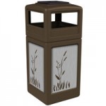Commercial Zone 732996299 42 Gallon Brown Square Trash Can with Stainless Steel Cattail Panels and Dome Lid Commercial Zone 732996299 42 Gallon Brown Square Trash Can with Stainless Steel Cattail Panels and Dome Lid