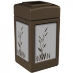 Commercial Zone 732996299 42 Gallon Brown Square Trash Can with Stainless Steel Cattail Panels and Dome Lid Commercial Zone 732996299 42 Gallon Brown Square Trash Can with Stainless Steel Cattail Panels and Dome Lid