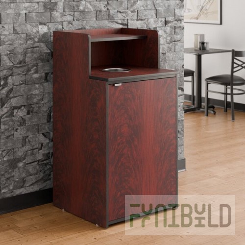 Lancaster Table & Seating Waste 32 Gallon Mahogany Waste Receptacle Enclosure with Drop Hole and Tray Shelf