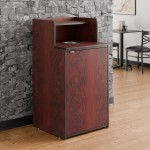 Lancaster Table & Seating Waste 32 Gallon Mahogany Waste Receptacle Enclosure with Drop Hole and Tray Shelf Lancaster Table & Seating Waste 32 Gallon Mahogany Waste Receptacle Enclosure with Drop Hole and Tray Shelf