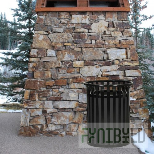 Ex-Cell Kaiser SC-2633 BLK Streetscape Black Gloss 37 Gallon Round Classic Outdoor Trash Can