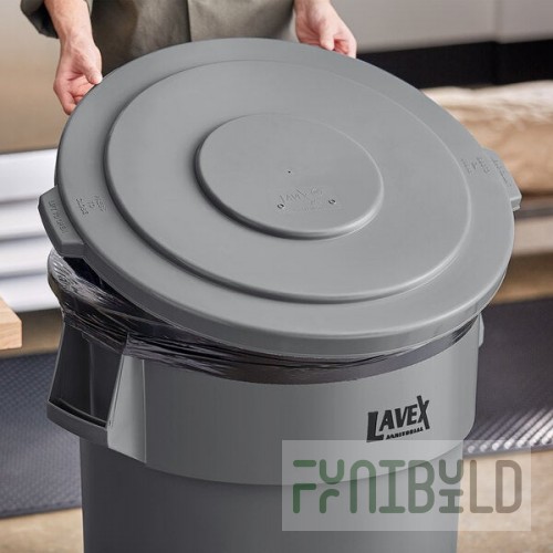 Lavex 55 Gallon Gray Round Commercial Trash Can Lid