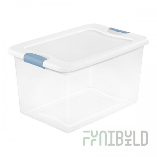 Sterilite 16 Gallon Clear Latch Box with White Lid and Marine Blue Handles 14978006 - 6/Case